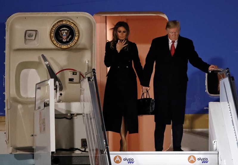 U.S. President Donald Trump and first lady Melania Trump arrive at Orly Airport near Paris
