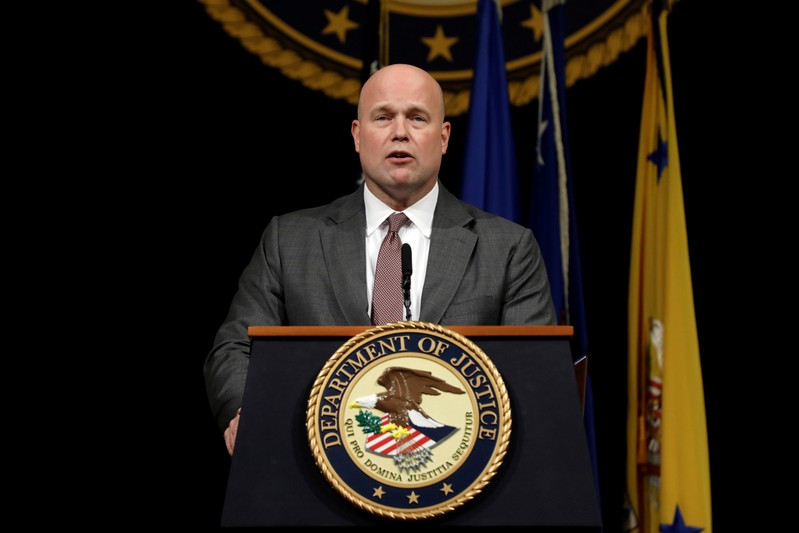 FILE PHOTO: Acting Attorney General Matthew Whitaker speaks at the Annual Veterans Appreciation Day Ceremony at the Justice Department in Washington
