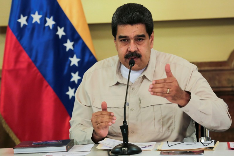 Venezuela's President Nicolas Maduro speaks during a meeting with ministers at Miraflores Palace in Caracas