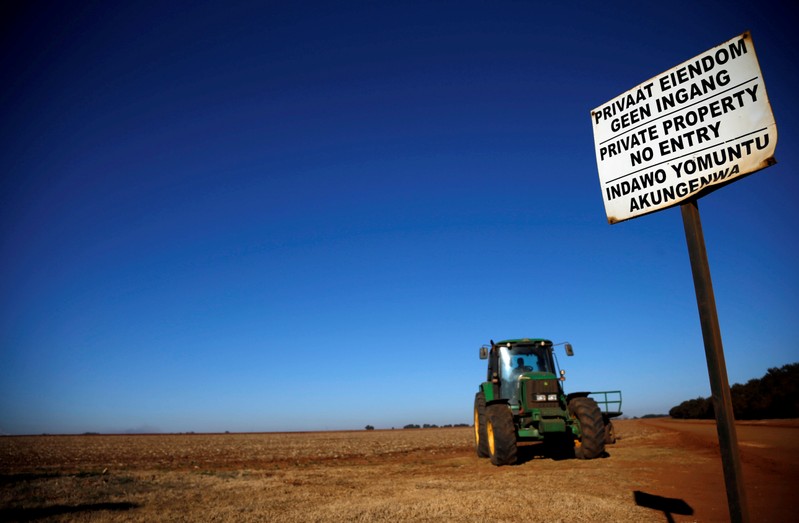 FILE PHOTO: A 'No entry sign' is seen at an entrance of a farm outside Witbank, Mpumalanga province