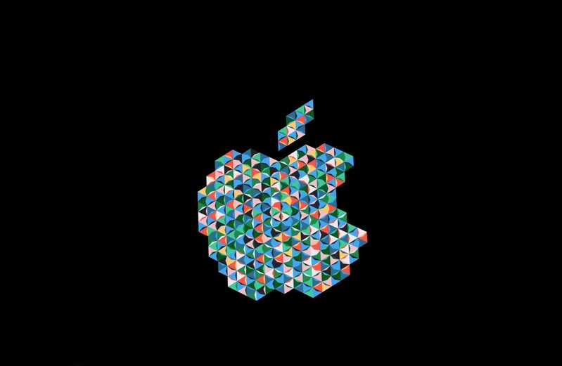 The Apple logo is shown during an Apple launch event in the Brooklyn borough of New York