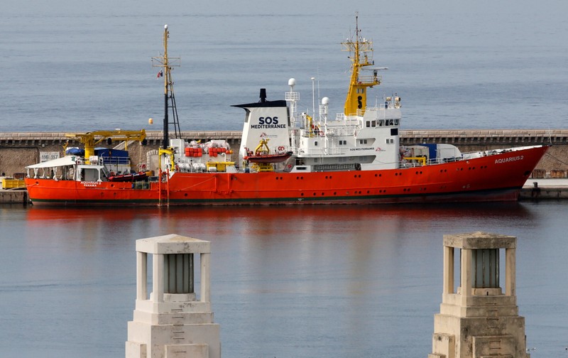 FILE PHOTO: The Aquarius rescue ship is moored at the port of Marseille