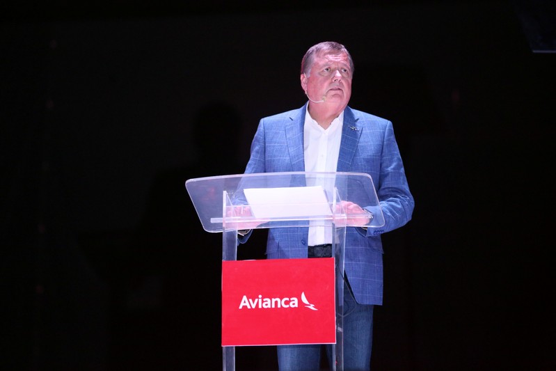 FILE PHOTO: Hernan Rincon, executive president and CEO of AVIANCA Holdings S.A., speaks during a news conference at Monsignor Oscar Arnulfo Romero International Airport in San Luis Talpa