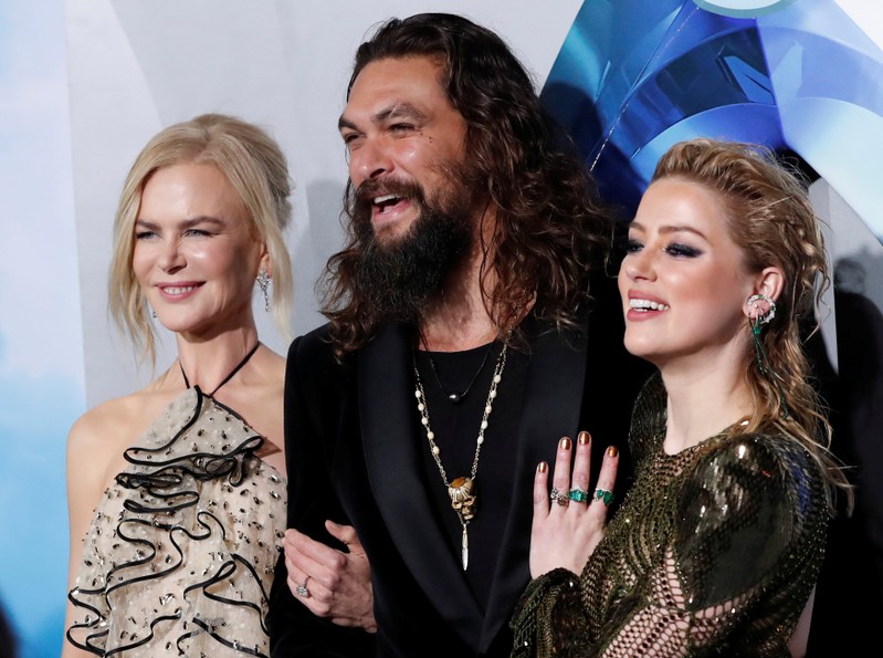 Cast members Momoa, Kidman and Heard pose at the premiere for 