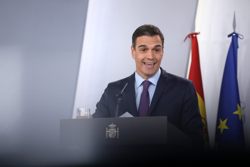 SpainÕs PM Sanchez holds a year-end news conference after the weekly cabinet meeting at Moncloa Palace in Madrid