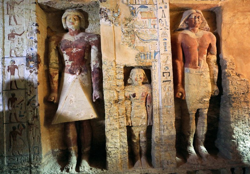 A view of the newly-discovered tomb of 'Wahtye', which dates from the rule of King Neferirkare Kakai, at the Saqqara area near its necropolis, in Giza
