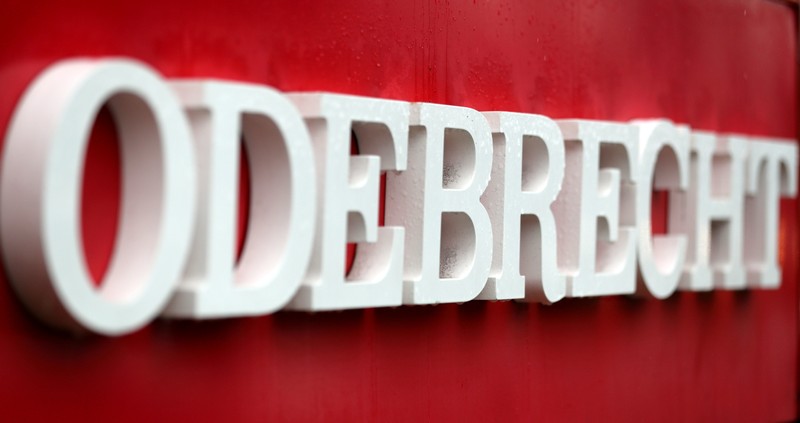 FILE PHOTO: The corporate logo of the Odebrecht SA construction conglomerate is pictured at its headquarters in Sao Paulo