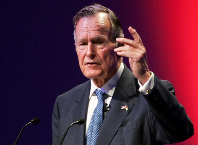 FILE PHOTO: Former U.S. President George H.W. Bush speaks at the World Leadership Summit in Abu Dhabi