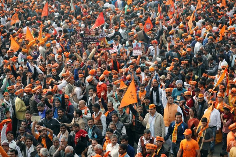 Hindu monks, large crowds call on Modi to help build Ayodhya temple