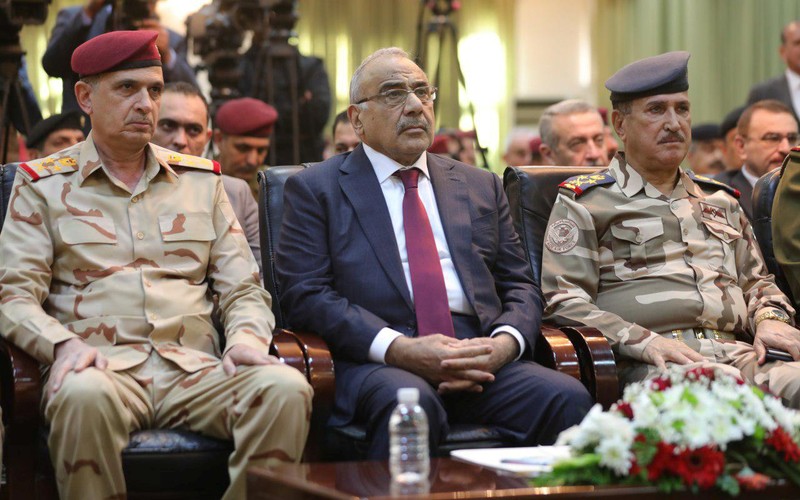 Iraqi PM Adel Abdul Mahdi attends the celebration ceremony of the first anniversary of defeating Islamic state in Baghdad