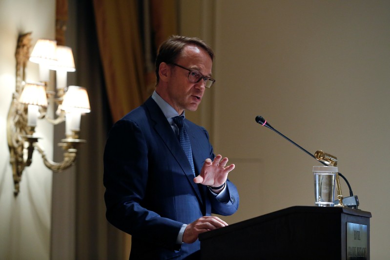 German Bundesbank President Weidmann delivers a speech during a dinner of the Hellenic Bank Association in Athens