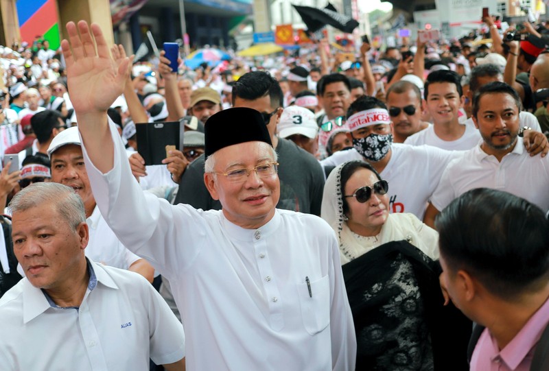 Former Malaysian Prime Minister Najib Razak and his wife Rosmah Mansor attend the Anti-ICERD mass rally in Kuala Lumpur