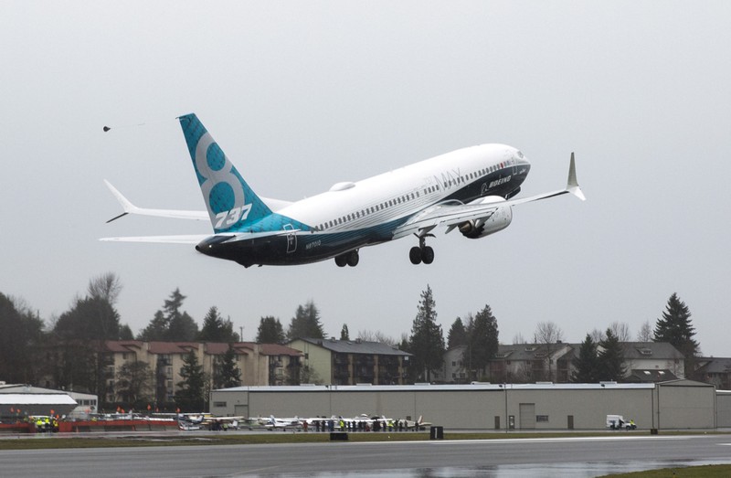 FILE PHOTO:A Boeing 737 MAX takes off during a flight test in Renton, Washington