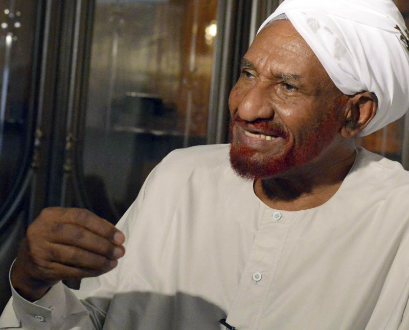 Leading Sudanese opposition figure Sadiq al-Mahdi talks during an interview with Reuters in Cairo