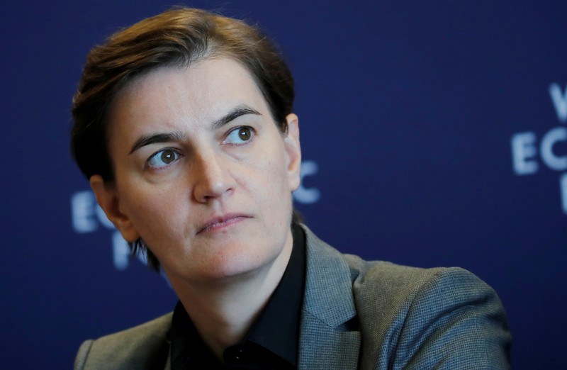 FILE PHOTO: Serbian Prime Minister Ana Brnabic attends a news conference after a Western Balkans meeting at the World Economic Forum near Geneva