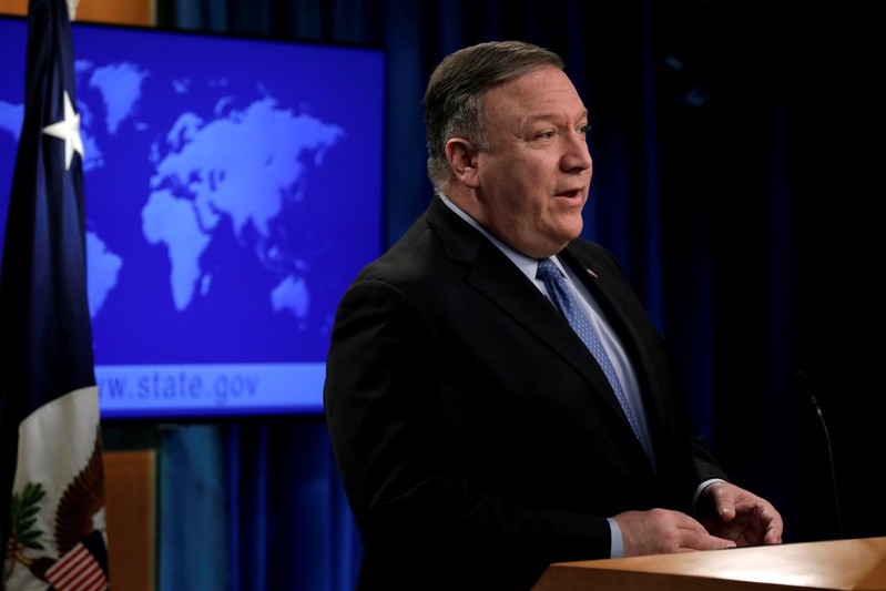 FILE PHOTO: Secretary of State Mike Pompeo speaks during a news conference in Washington