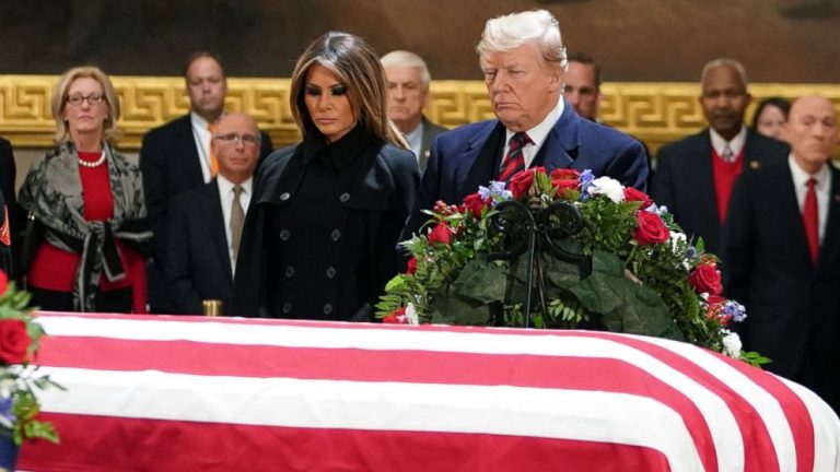 President Trump visits Capitol Rotunda to pay respects to former President Bush