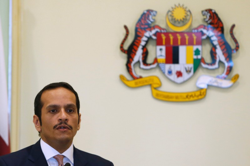 Qatar's Foreign Minister Sheikh Mohammed bin Abdulrahman bin Jassim Al-Thani speaks during a joint news conference with Malaysia's Foreign Minister Saifuddin Abdullah at the Prime Minister's Office in Putrajaya