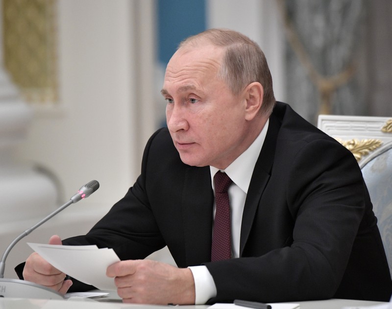 Russian President Putin speaks at the meeting in Moscow