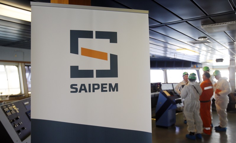 FILE PHOTO - A Saipem logo in seen on the bridge of the Saipem 10000 deepwater drillship in Genoa's harbour