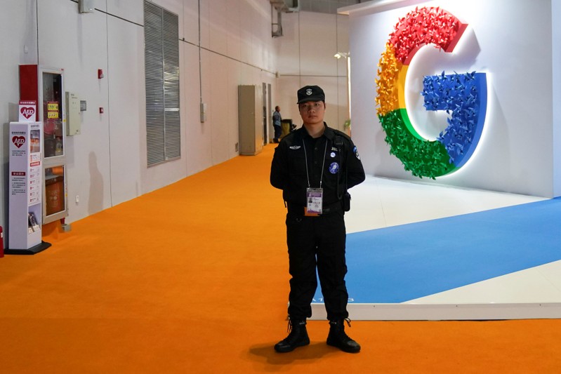 A Google sign is seen during the China International Import Expo (CIIE), at the National Exhibition and Convention Center in Shanghai