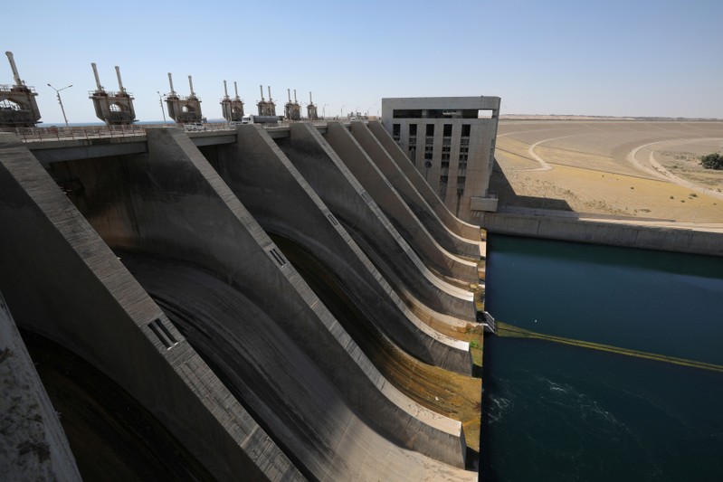 A view shows part of Tabqa Dam on the Euphrates river, near Raqqa