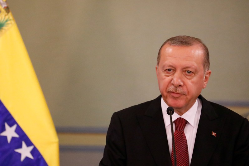 Turkish President Tayyip Erdogan speaks during a news conference after an agreement-signing ceremony between Turkey and Venezuela in Caracas