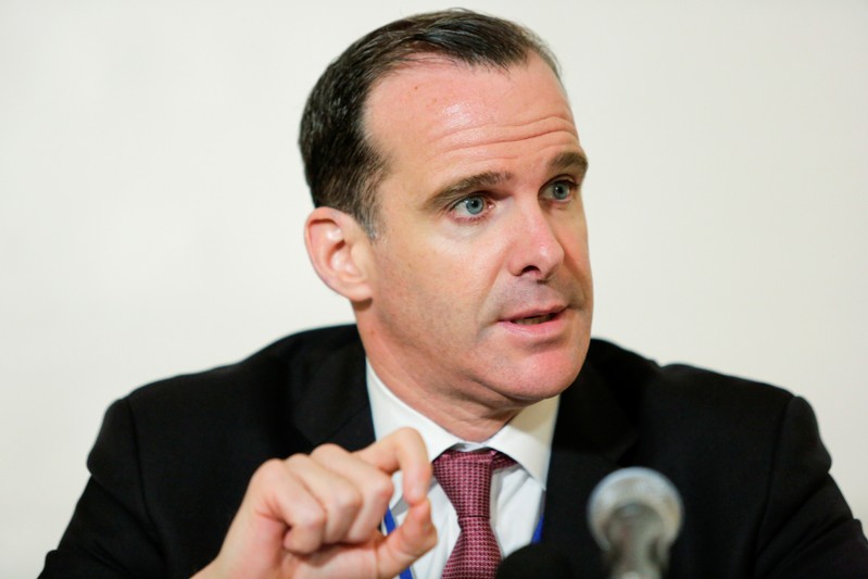 FILE PHOTO - U.S. envoy to the coalition against Islamic State, McGurk speaks with media during a briefing to Defeat ISIS and an update on the Coalition's efforts during the 72nd United Nations General Assembly in New York