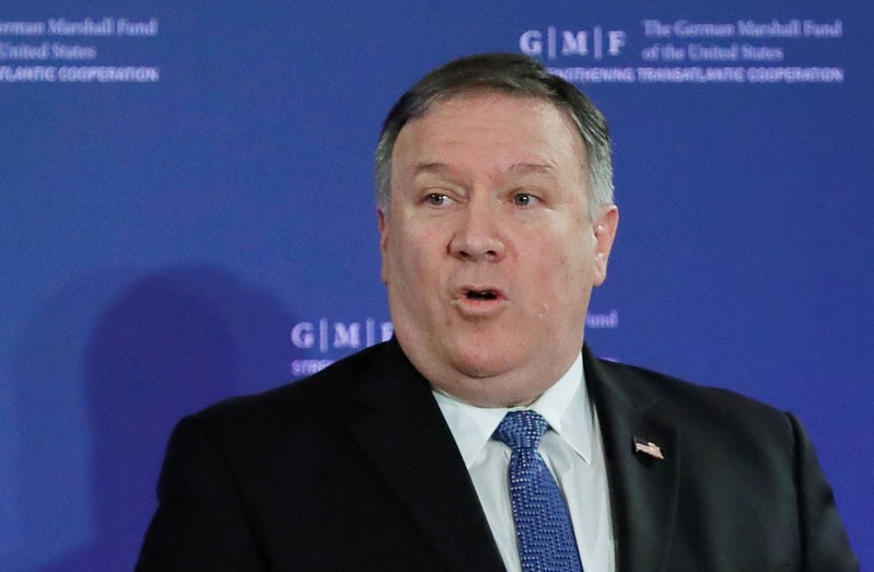 FILE PHOTO: U.S. Secretary of State Mike Pompeo speaks at a conference of the German Marshall Fund of the United States in Brussels