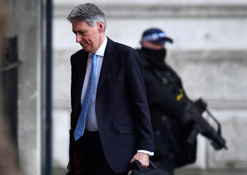 Britain's Chancellor of the Exchequer Philip Hammond returns to Downing Steet in London