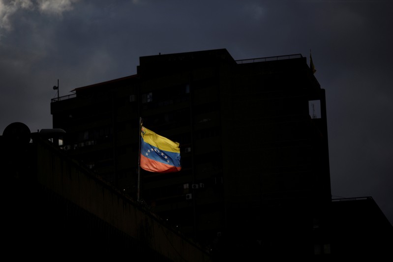 A Venezuelan flag is seen in downtown Caracas