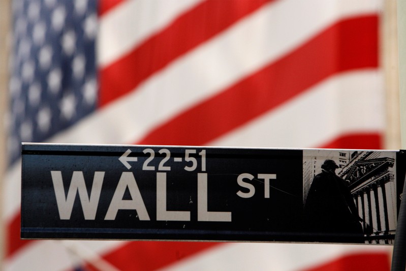 FILE PHOTO: Wall St. sign is seen outside NYSE in New York