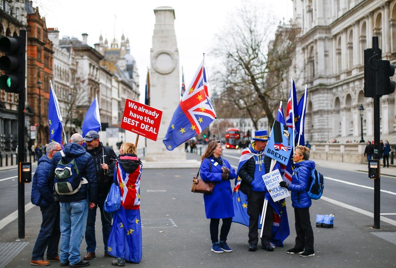 FILE PHOTO: Anti-Brexit protestors gather outside Downing Street, on Whitehall in central London