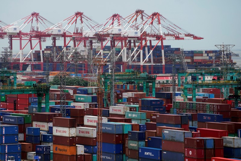 FILE PHOTO: Shipping containers are seen at a port in Shanghai