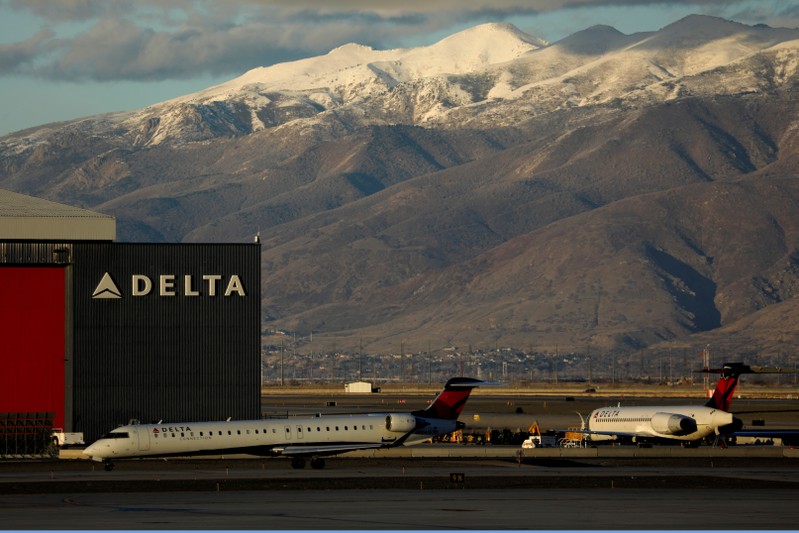 FILE PHOTO: A Delta airlines flight arrives in Salt Lake City