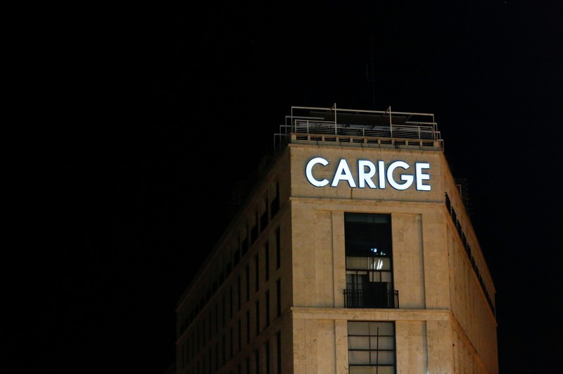 FILE PHOTO: The logo of Carige bank is seen in Rome