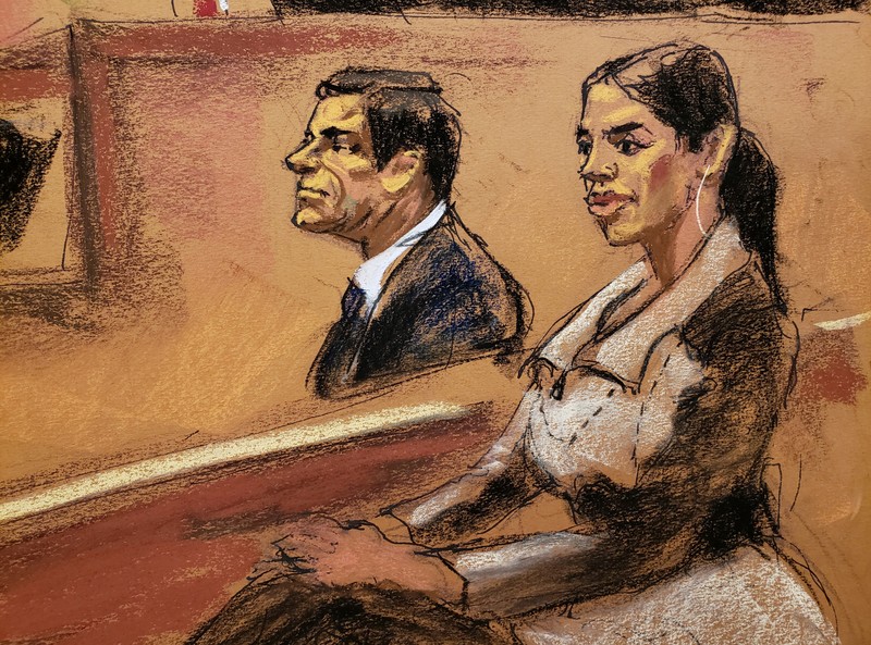 Emma Coronel Aispuro, the wife of Joaquin Guzman, looks on in this courtroom sketch during the Brooklyn federal court trial of accused Mexican durg lord Joaquin 