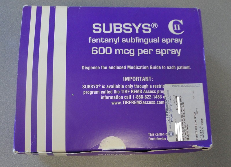 FILE PHOTO: A box of the Fentanyl-based drug Subsys, made by Insys Therapeutics Inc, is seen in an undated photograph provided by the U.S. Attorney's Office for the Southern District of Alabama