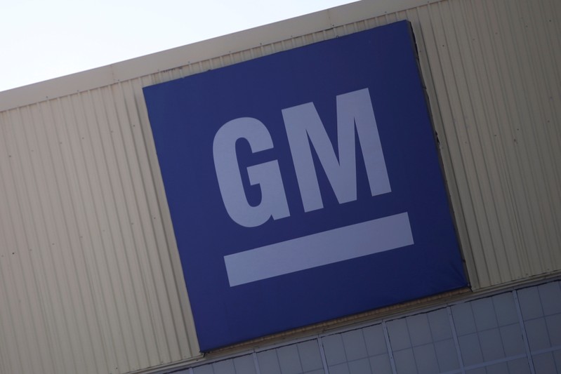 Logo of General Motors is pictured at its plant in Silao