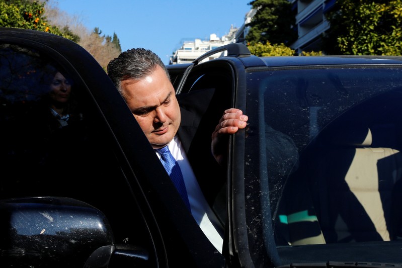 Greek Defense Minister and coalition partner Kammenos leaves the Maximos Mansion following a meeting with Greek Tsipras in Athens