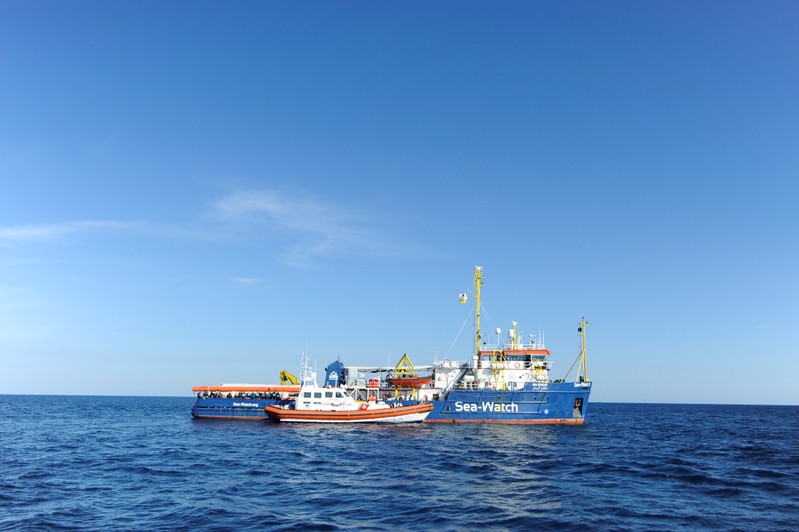 The migrant search and rescue ship Sea-Watch 3, operated by German NGO Sea-Watch, is seen off the coast of Siracusa
