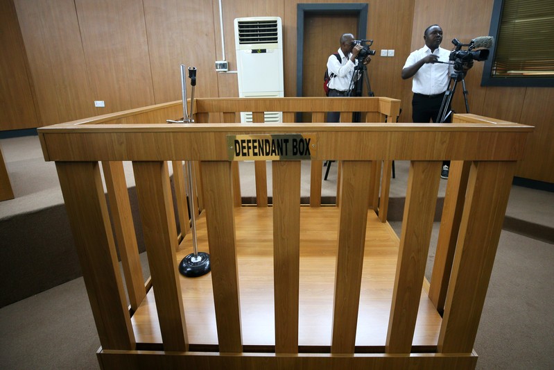 An empty defendant dock is pictured at the Code of Conduct Tribunal in Abuja