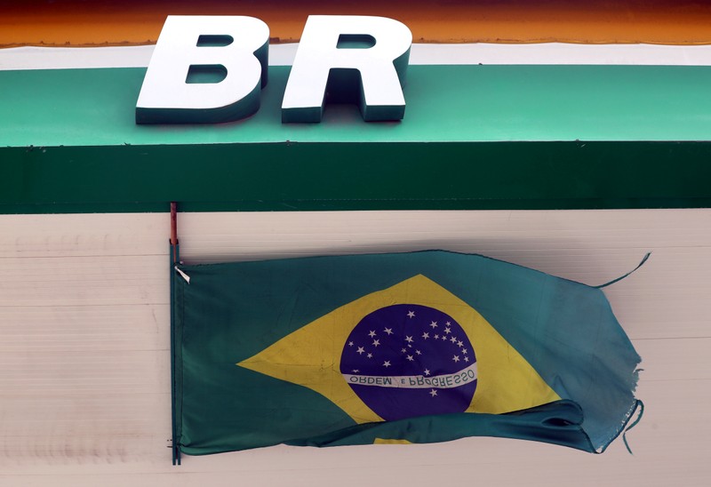 FILE PHOTO: The logo of Brazil's state-run oil company Petrobras is pictured at a gas station in Natal