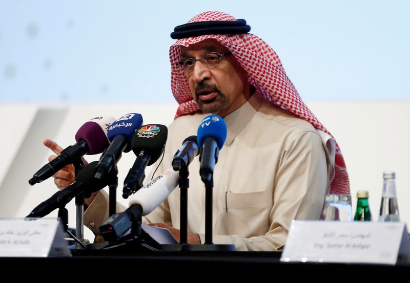 FILE PHOTO: Saudi Energy Minister Khalid al-Falih speaks during a news conference in Riyadh, Saudi Arabia