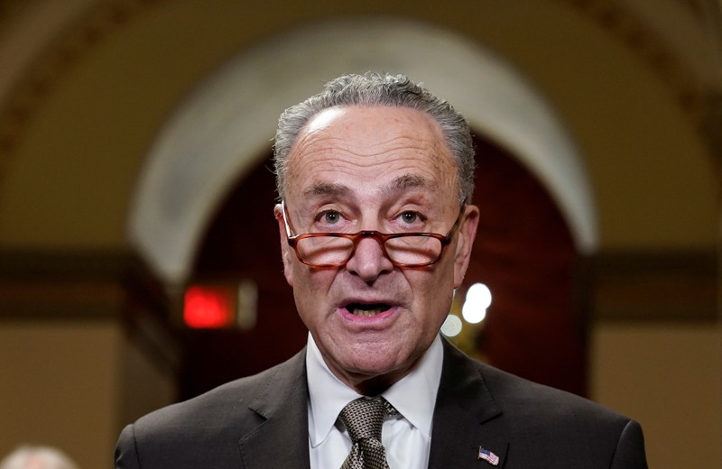 Senate Minority Leader Chuck Schumer (D-NY) speaks to the media ahead of a possible partial government shut down in Washington