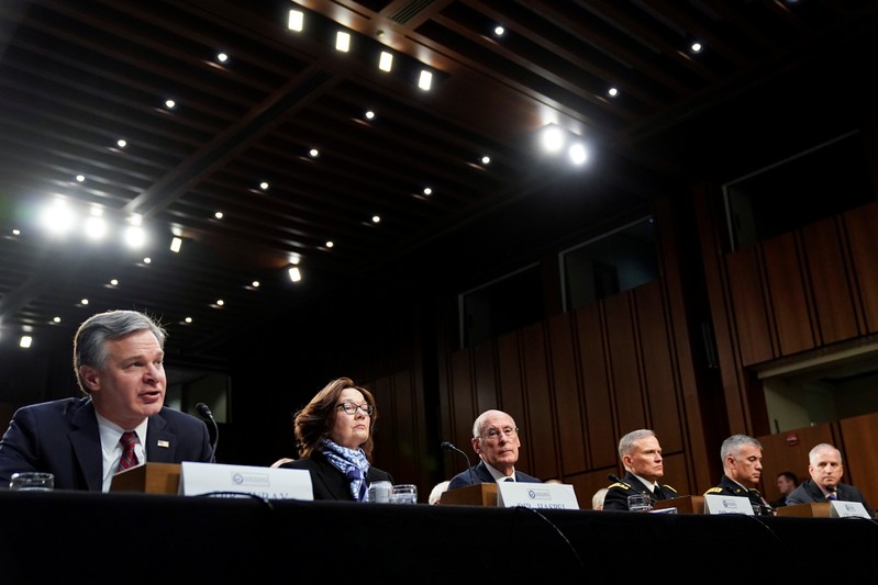 Heads of intellegence agencies testify to the Senate Intelligence Committee hearing about 