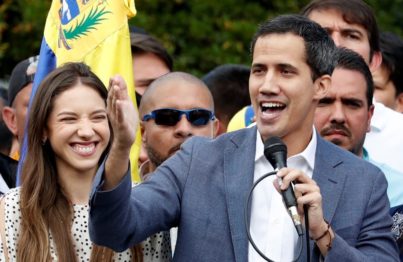 Venezuela's opposition leader Juan Guaido speaks during a rally with members of the Venezuela’s National Assembly regarding an amnesty law project for members of the military, in Caracas