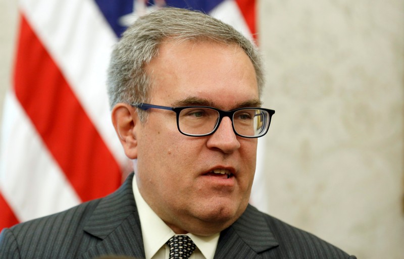 FILE PHOTO: Acting Administrator of the Environmental Protection Agency Andrew Wheeler speaks during an event in the Oval Office of the White House in Washington