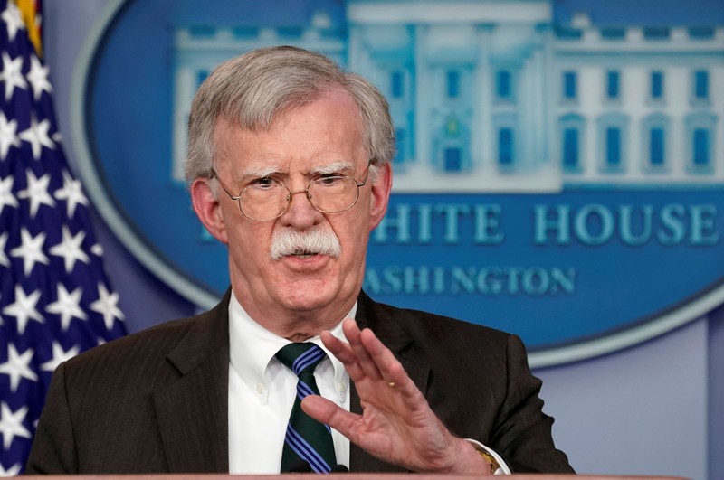 FILE PHOTO: Bolton speaks during a press briefing at the White House in Washington