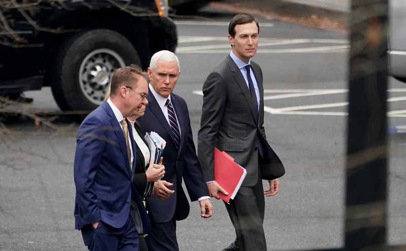 Acting White House Chief of Staff Mulvaney, U.S. Secretary of Homeland Security Nielsen, U.S. Vice President Pence and Senior White House Advisor Kushner walk to a meeting with Congressional staffers, in Washington